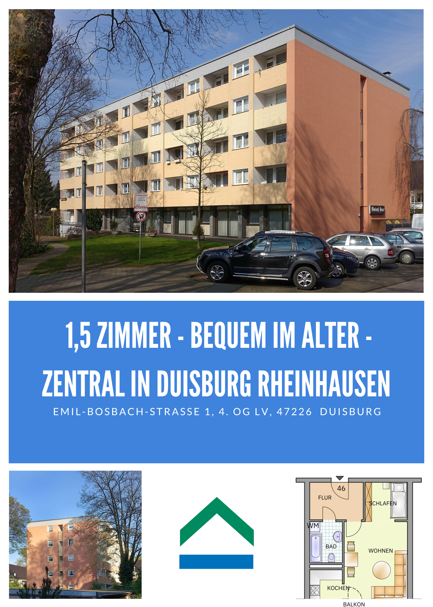 1,5 Zimmer – Bequem im Alter – Zentral in Duisburg Rheinhausen, 47226 Duisburg, Etagenwohnung