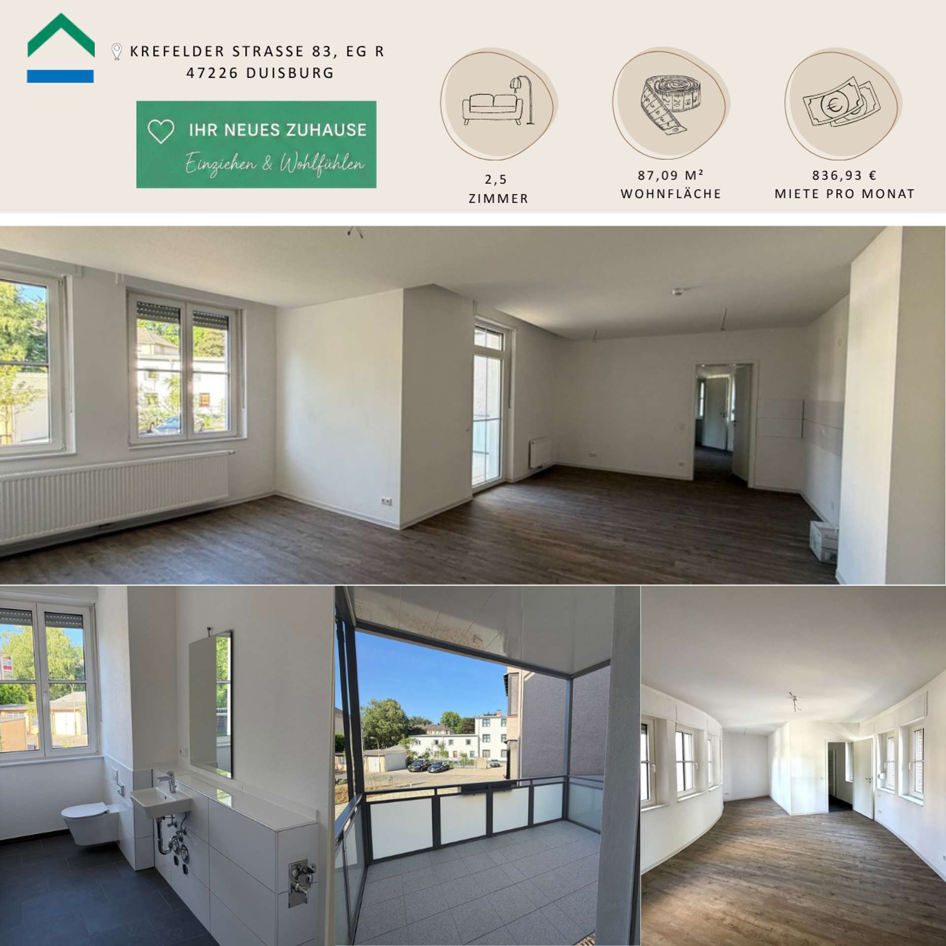 Aus Geschichte wird Zuhause – moderne Wohnung mit Balkon – Wohnung 3, 47226 Duisburg, Erdgeschosswohnung