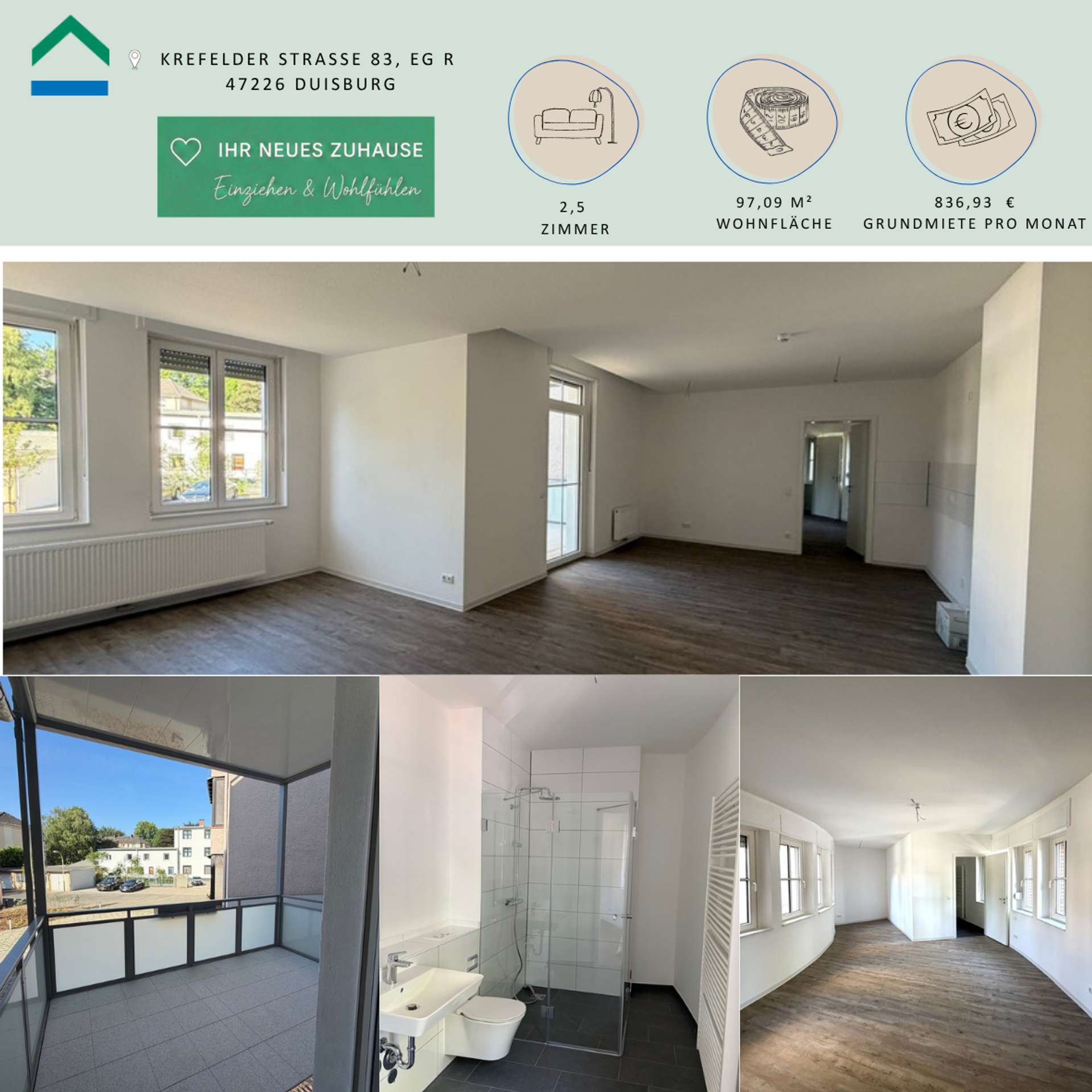 Aus Geschichte wird Zuhause – moderne Wohnung mit großem Balkon – Wohnung 3, 47226 Duisburg, Erdgeschosswohnung