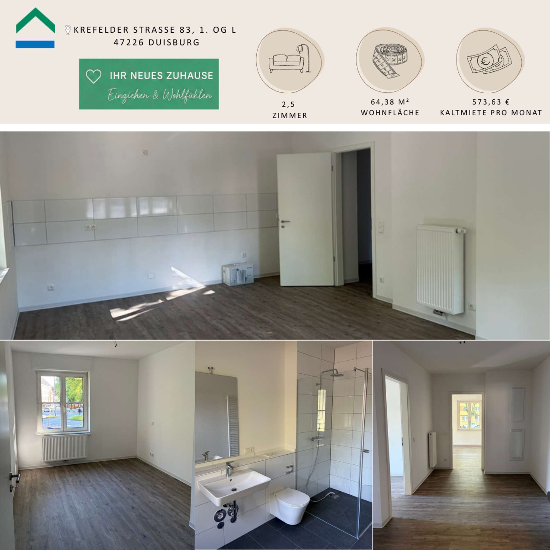 Clever geschnittene Wohnung – Erstbezug im Altbau mit Geschichte Wohnung 5, 47226 Duisburg, Etagenwohnung